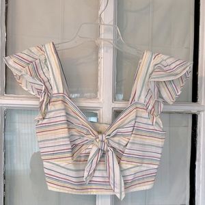 Maeve by Anthropologie Striped Crop Top with Bow